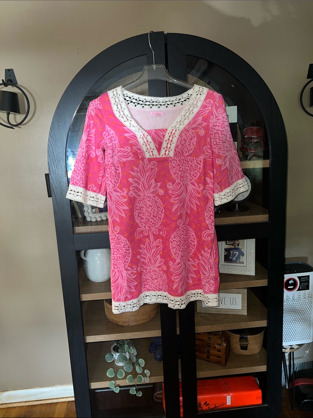 Lilly Pulitzer Pink Pineapple Crochet-Trim V-Neck Tunic 0